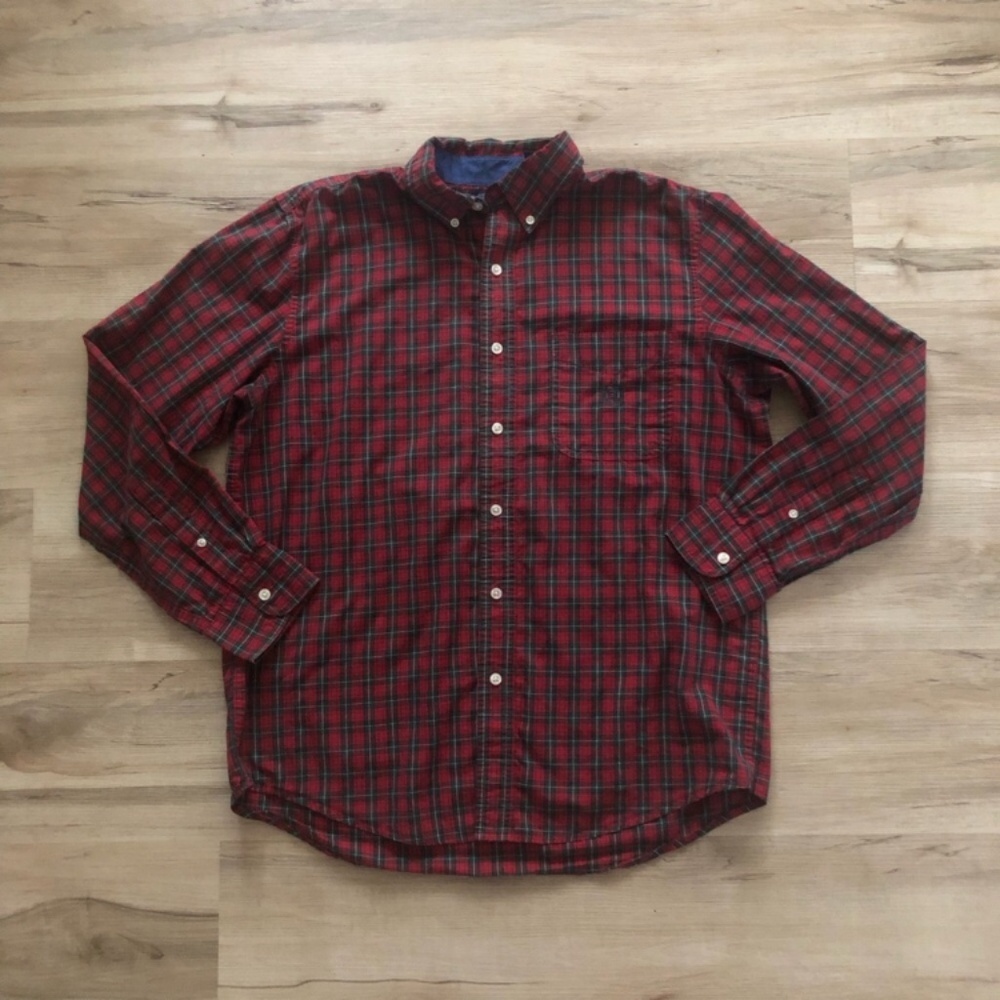 Chaps Red and Green Plaid Men's Dress Shirt